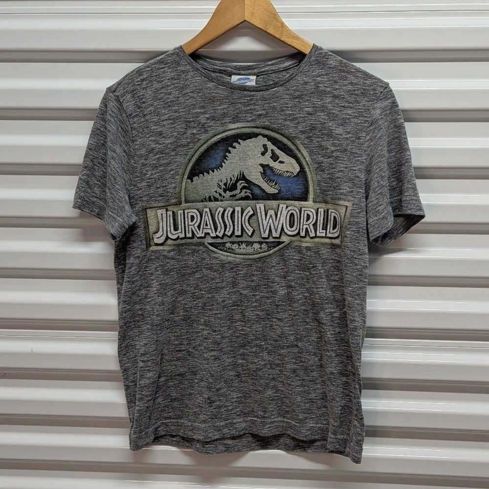 Jurassic‎ World Logo Graphic Tee Gray Heather Dinosaur Movie T-Shirt Tee